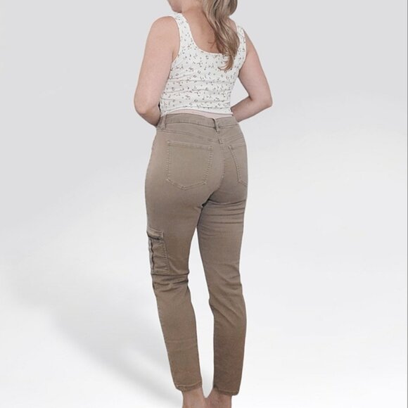 Design Lab Womens Mid Rise Sand Khaki Slim Straight Cargo Utility Pants- 31 - Picture 4 of 13